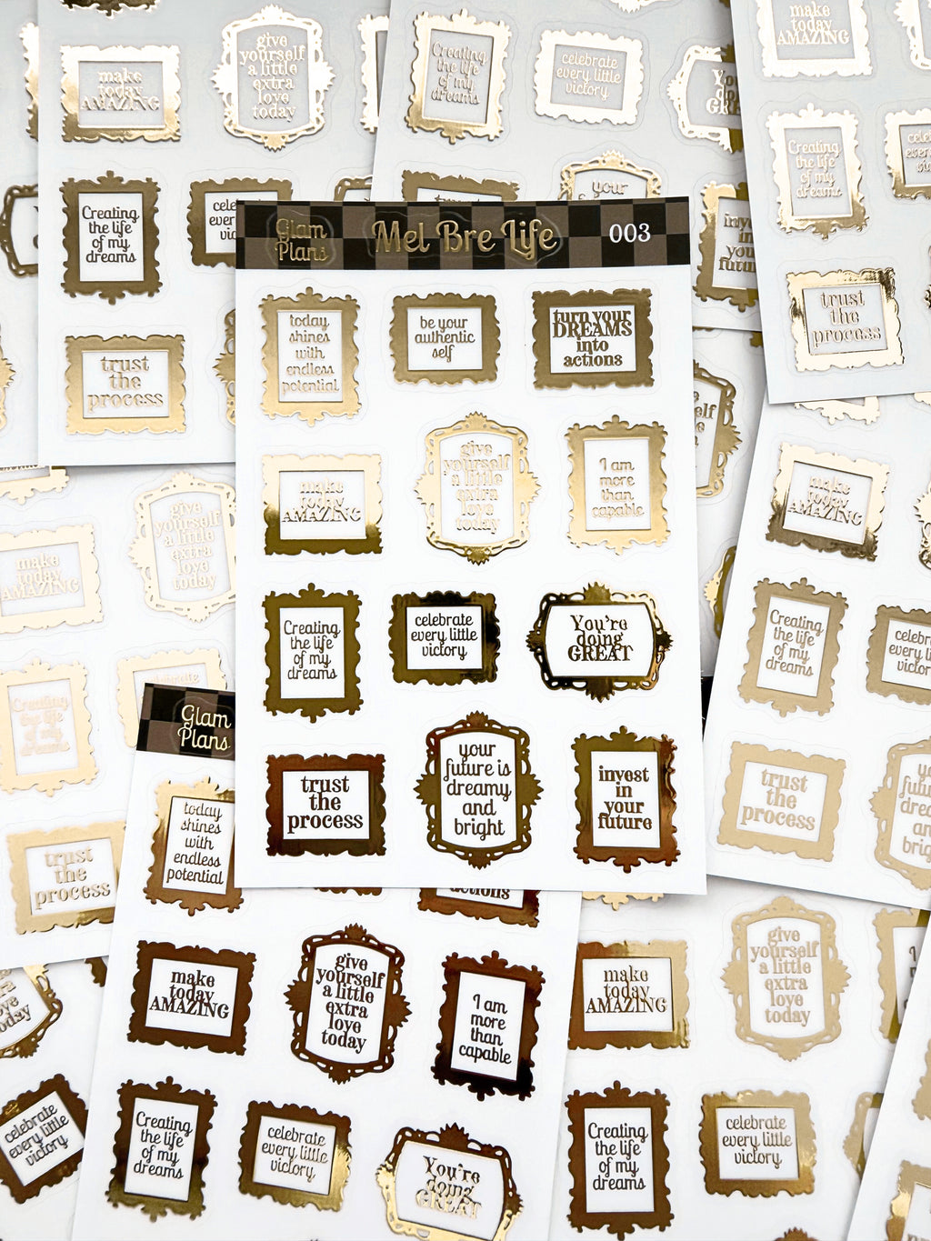 Glam Plans Affirmation Frames Mini Sheet | Luxe Clear Matte Planner Stickers