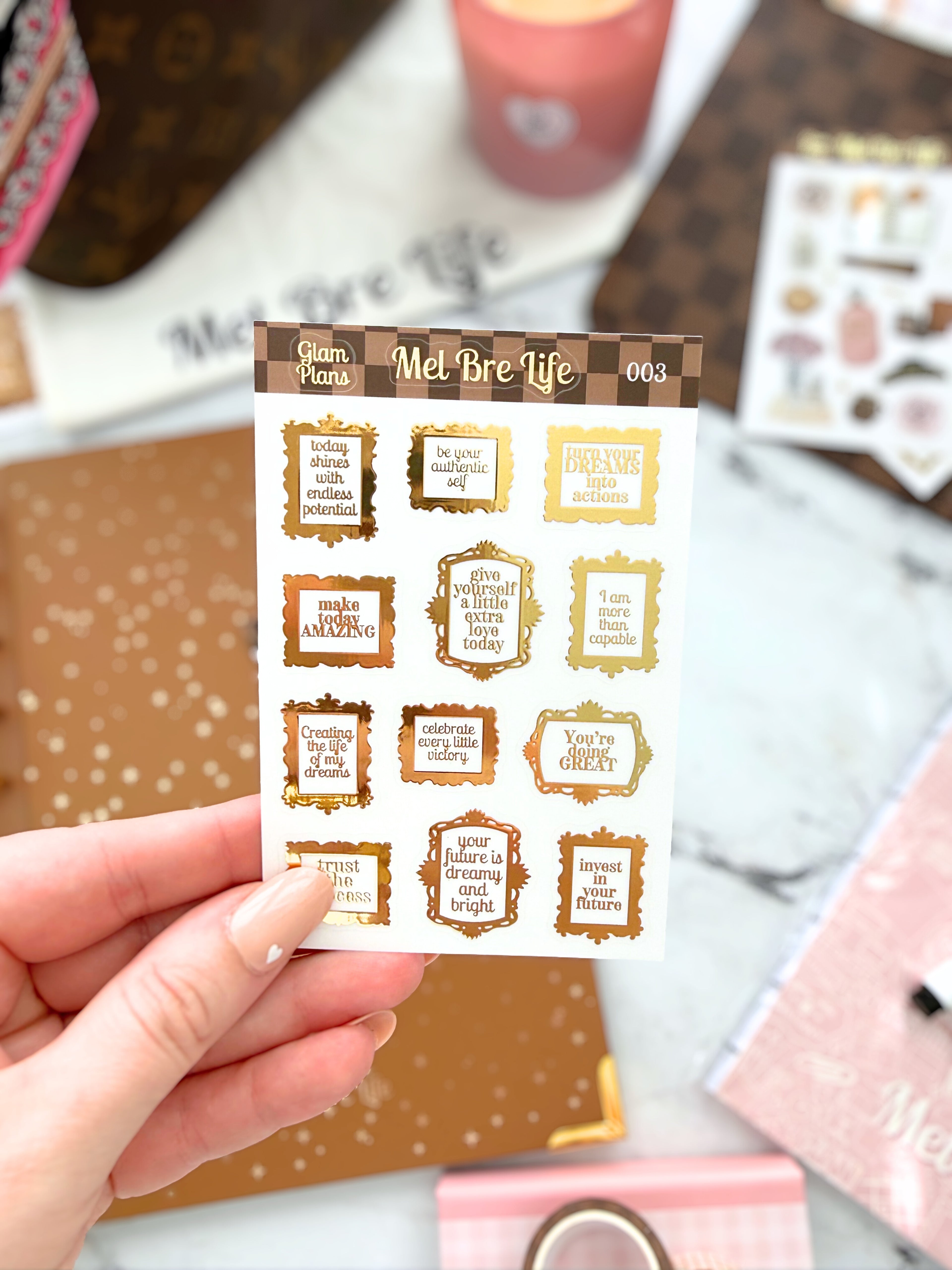 Glam Plans Affirmation Frames Mini Sheet | Luxe Clear Matte Planner Stickers