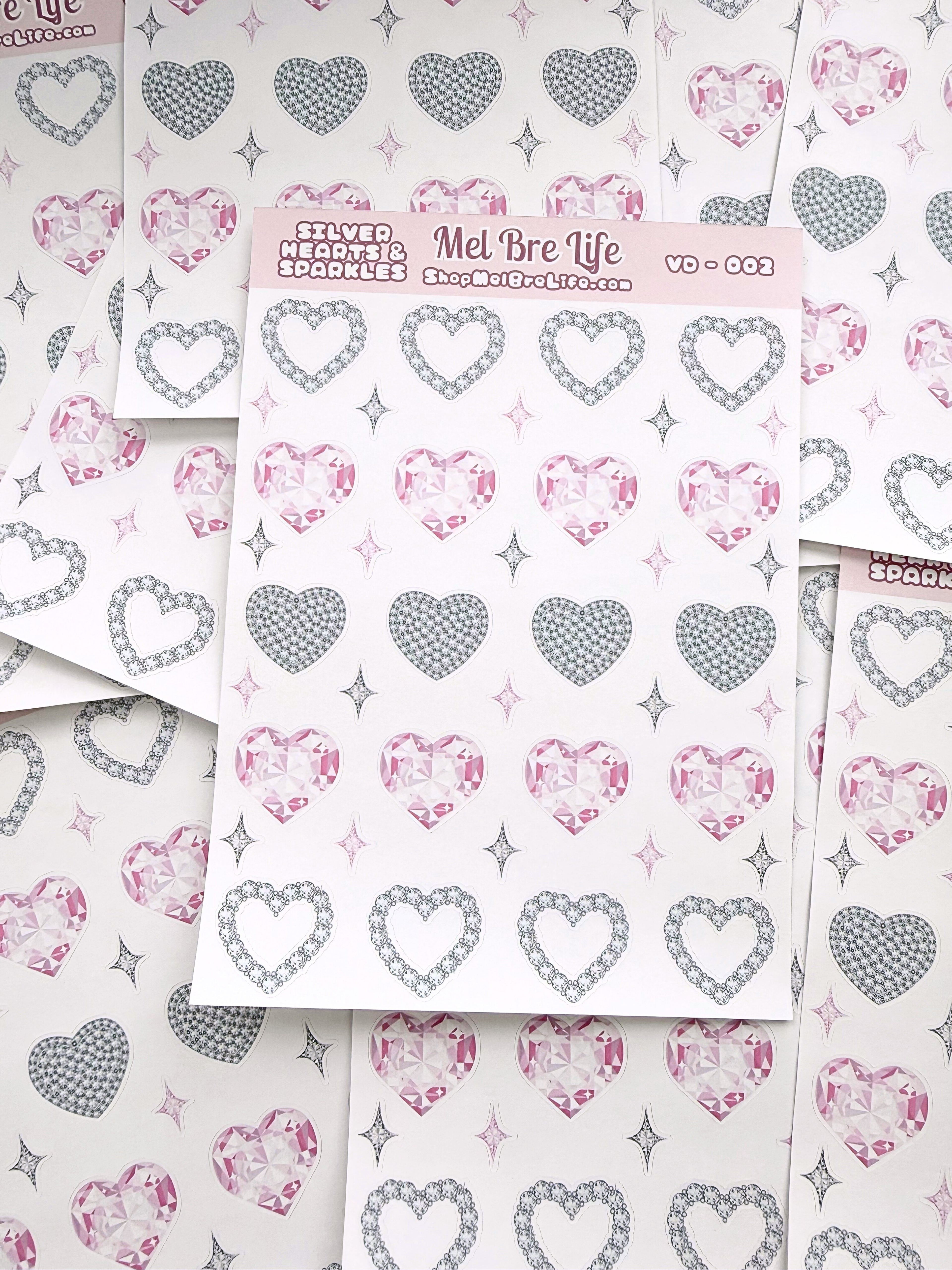 Silver Hearts & Sparkles Sticker Sheet | Valentine’s Collection