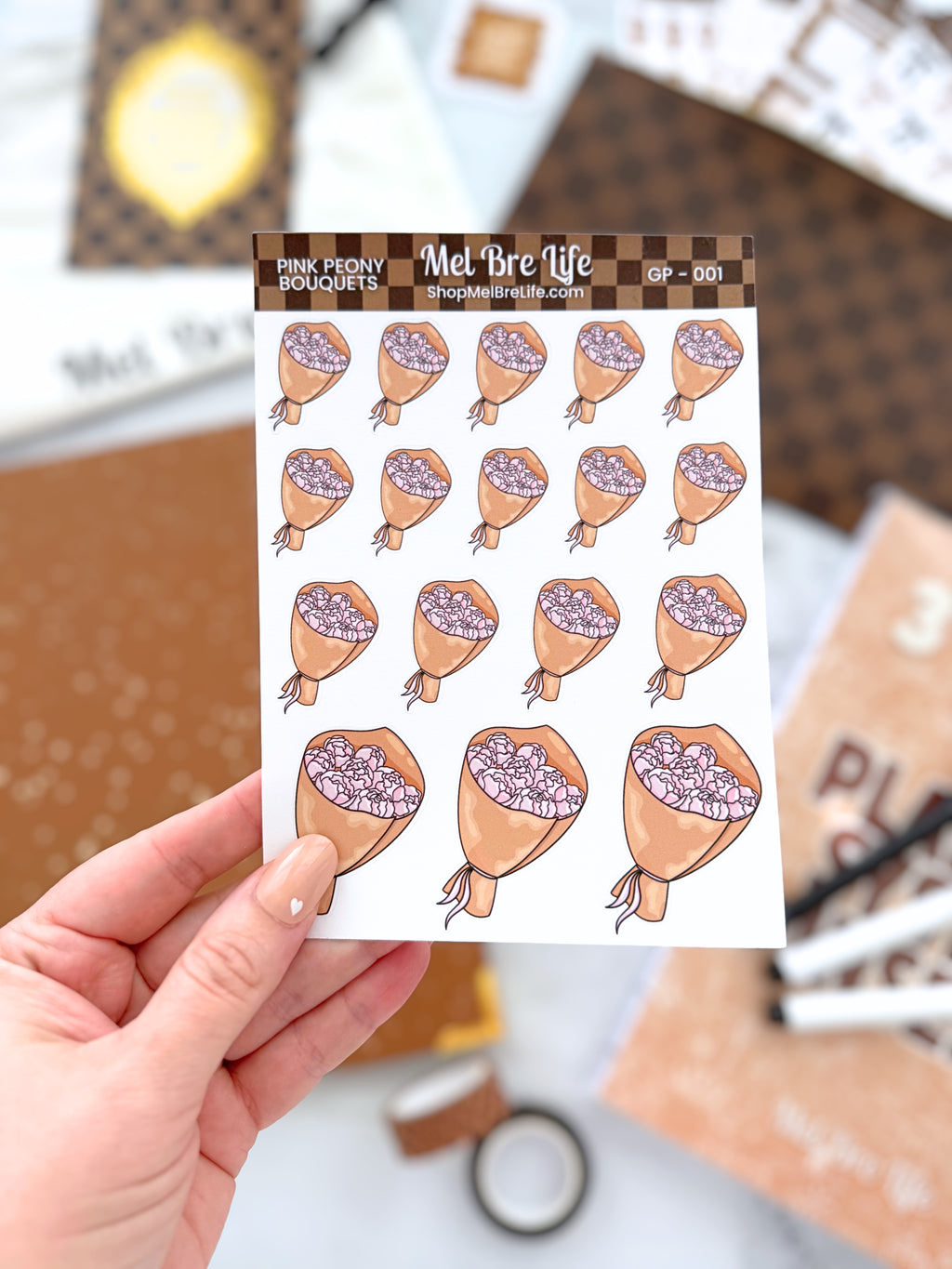 Pink Peony Bouquets Sticker Sheet | Glam Plans Collection