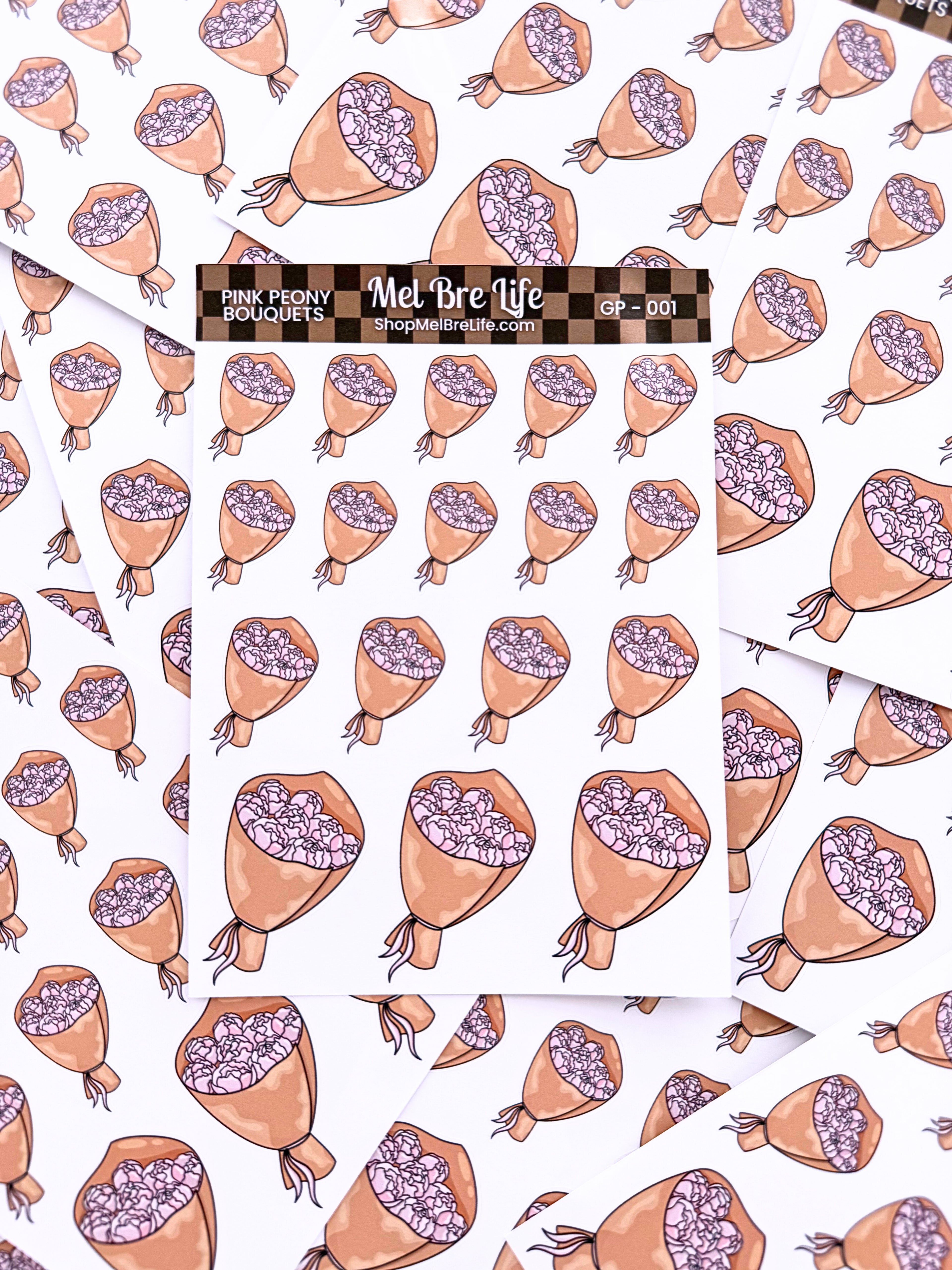 Pink Peony Bouquets Sticker Sheet | Glam Plans Collection