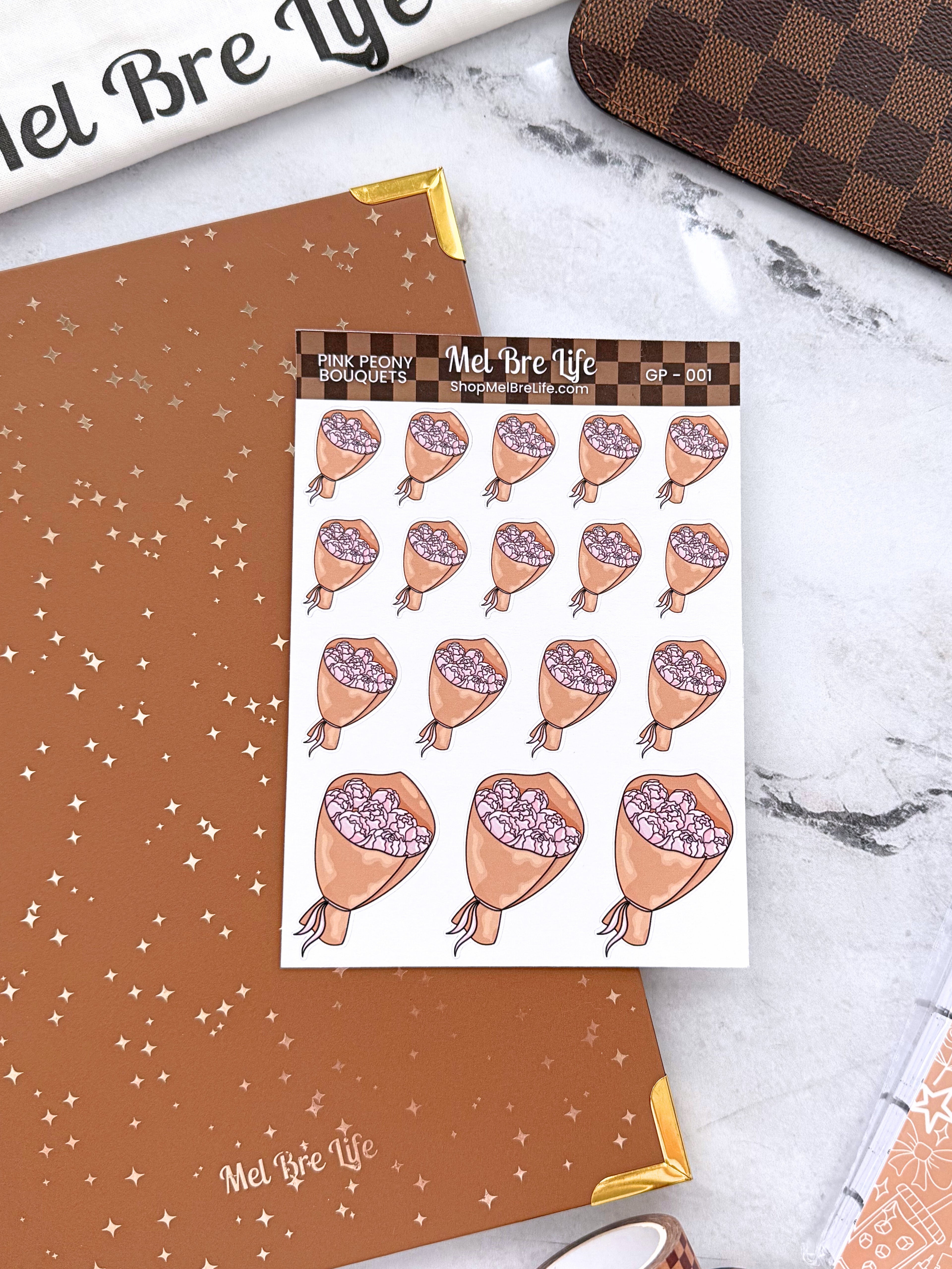 Pink Peony Bouquets Sticker Sheet | Glam Plans Collection