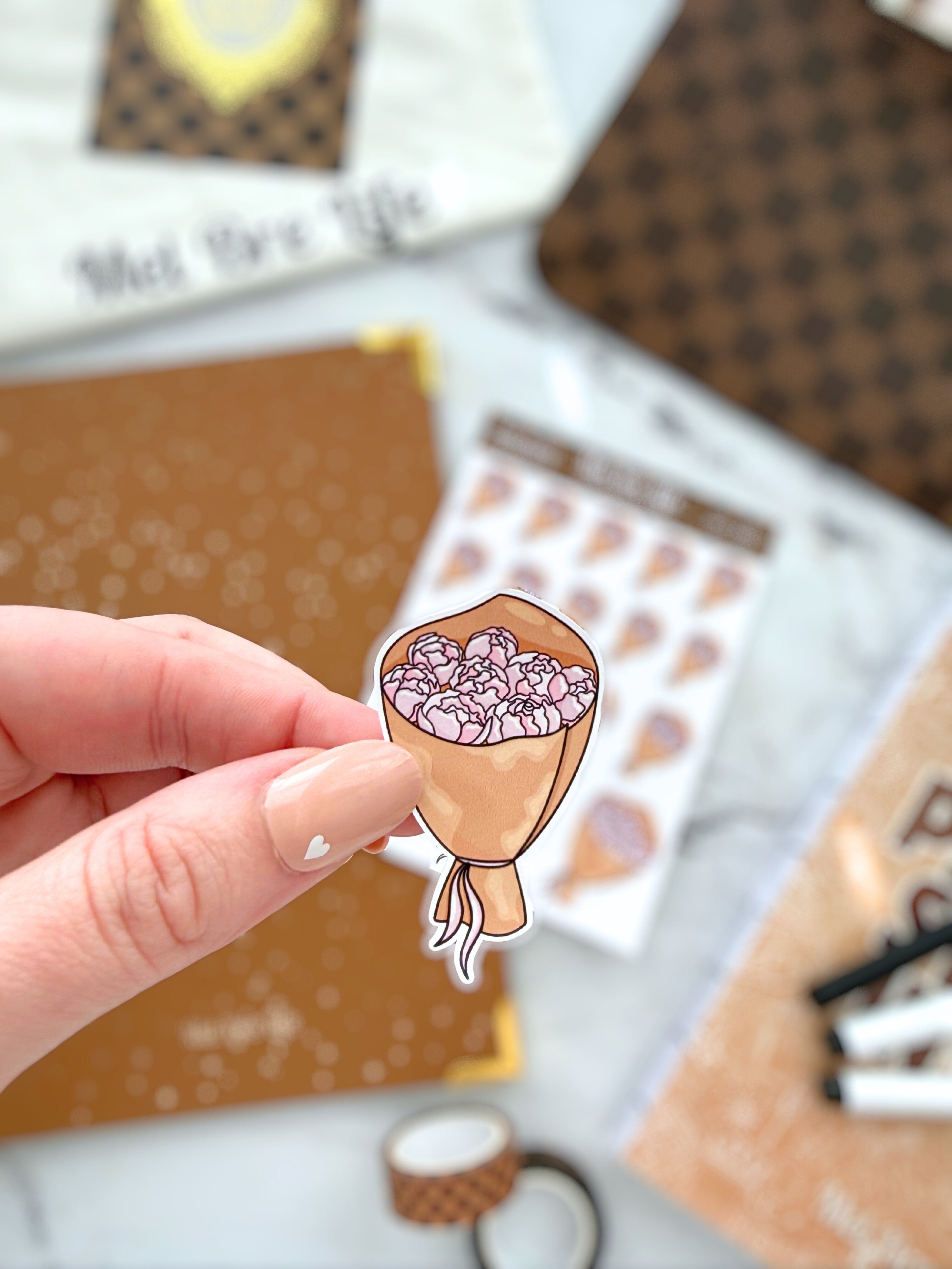 Pink Peony Bouquets Sticker Sheet | Glam Plans Collection