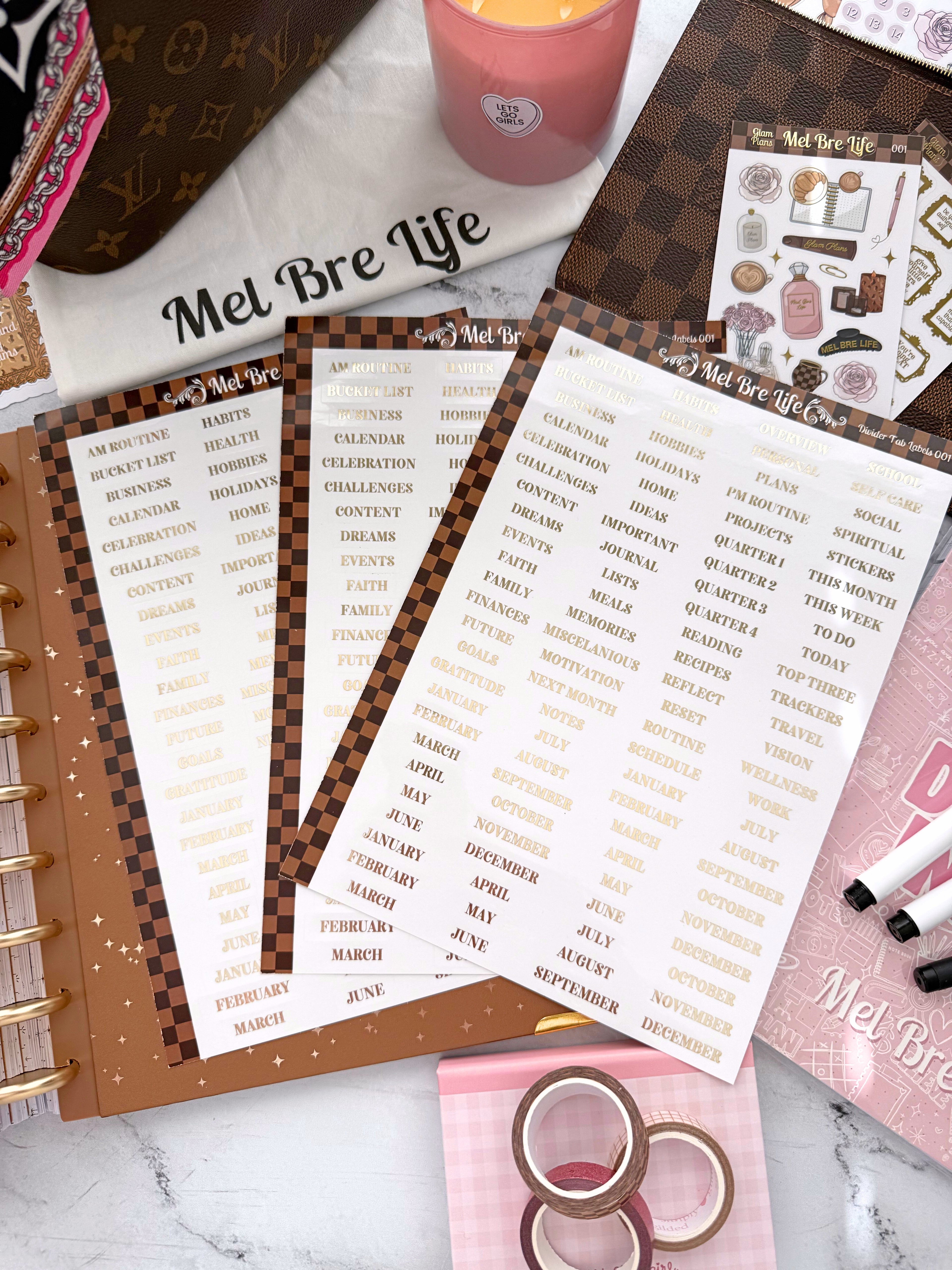Discontinued Divider Tab Labels | Glam Plans Collection