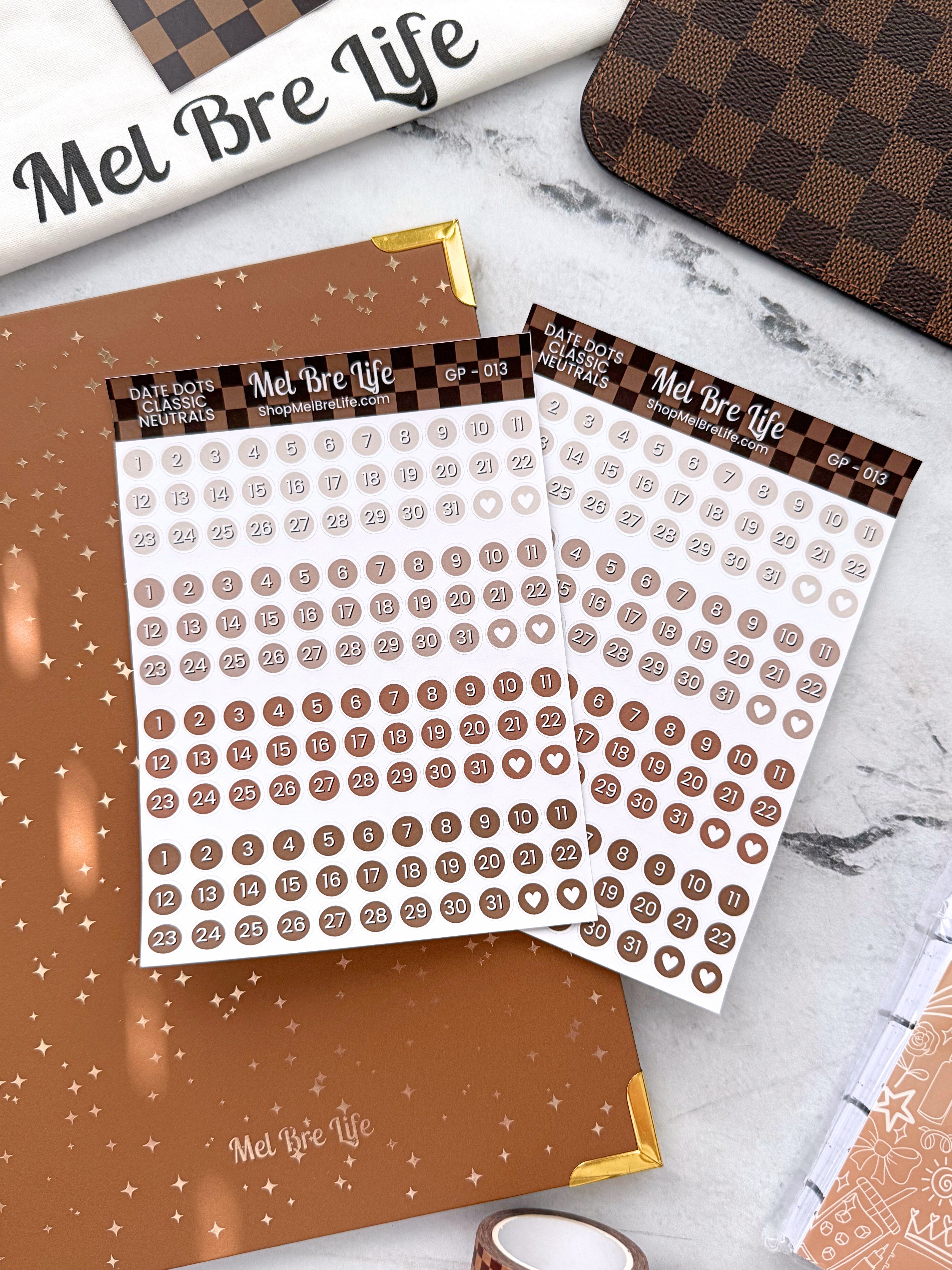 Classic Neutral Date Dots Sticker Sheet | Glam Plans Collection