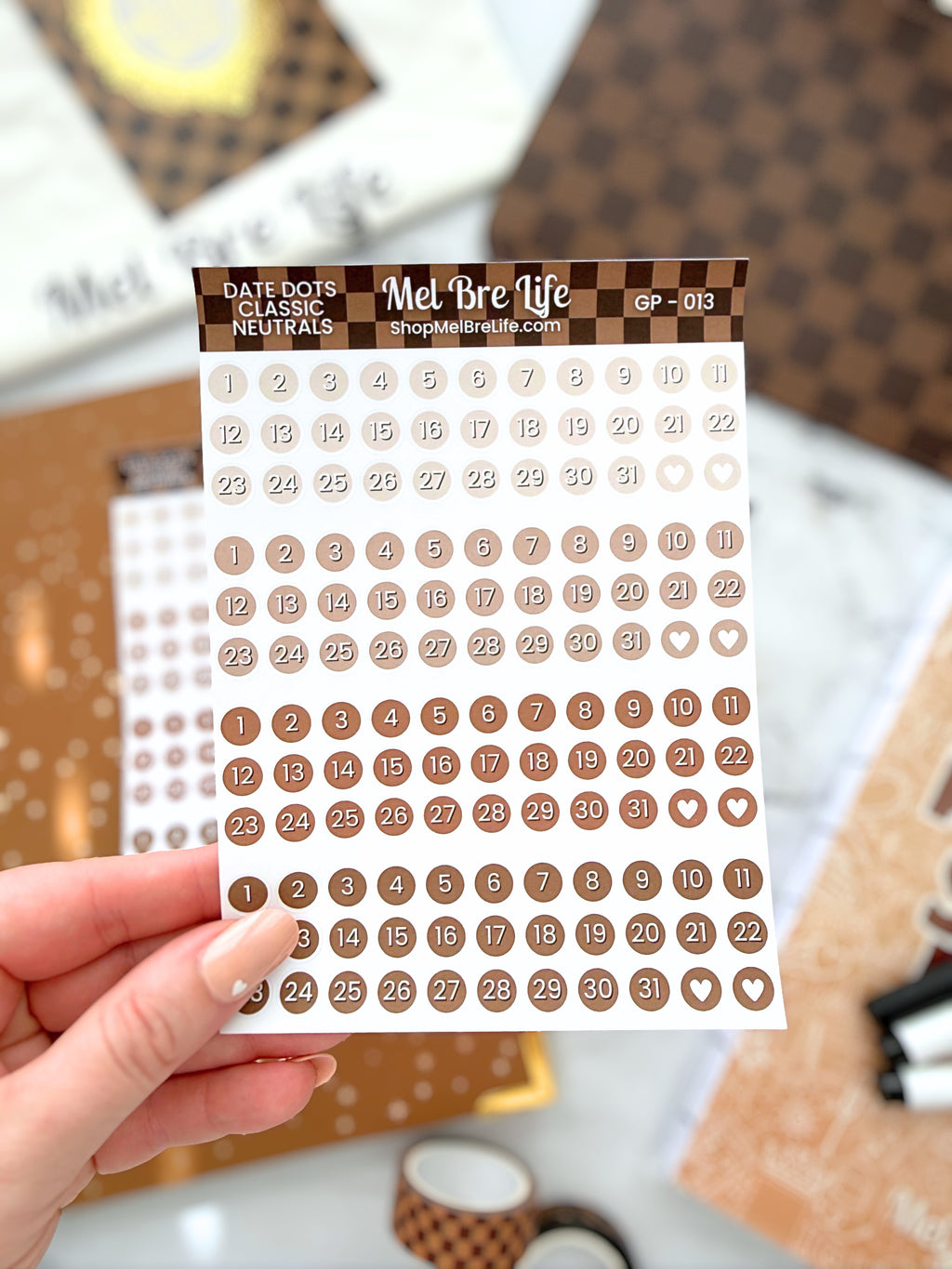 Classic Neutral Date Dots Sticker Sheet | Glam Plans Collection