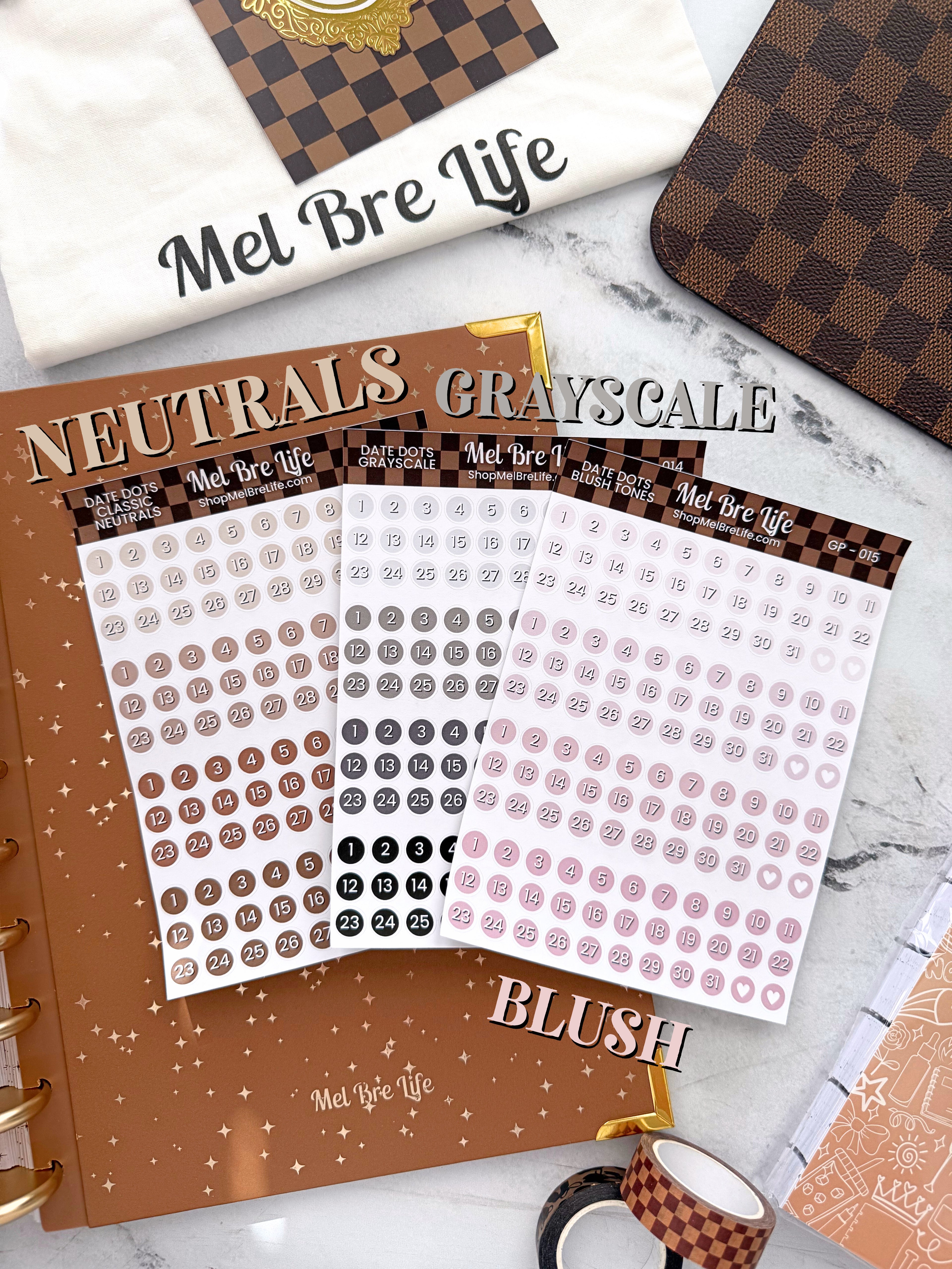 Classic Neutral Date Dots Sticker Sheet | Glam Plans Collection