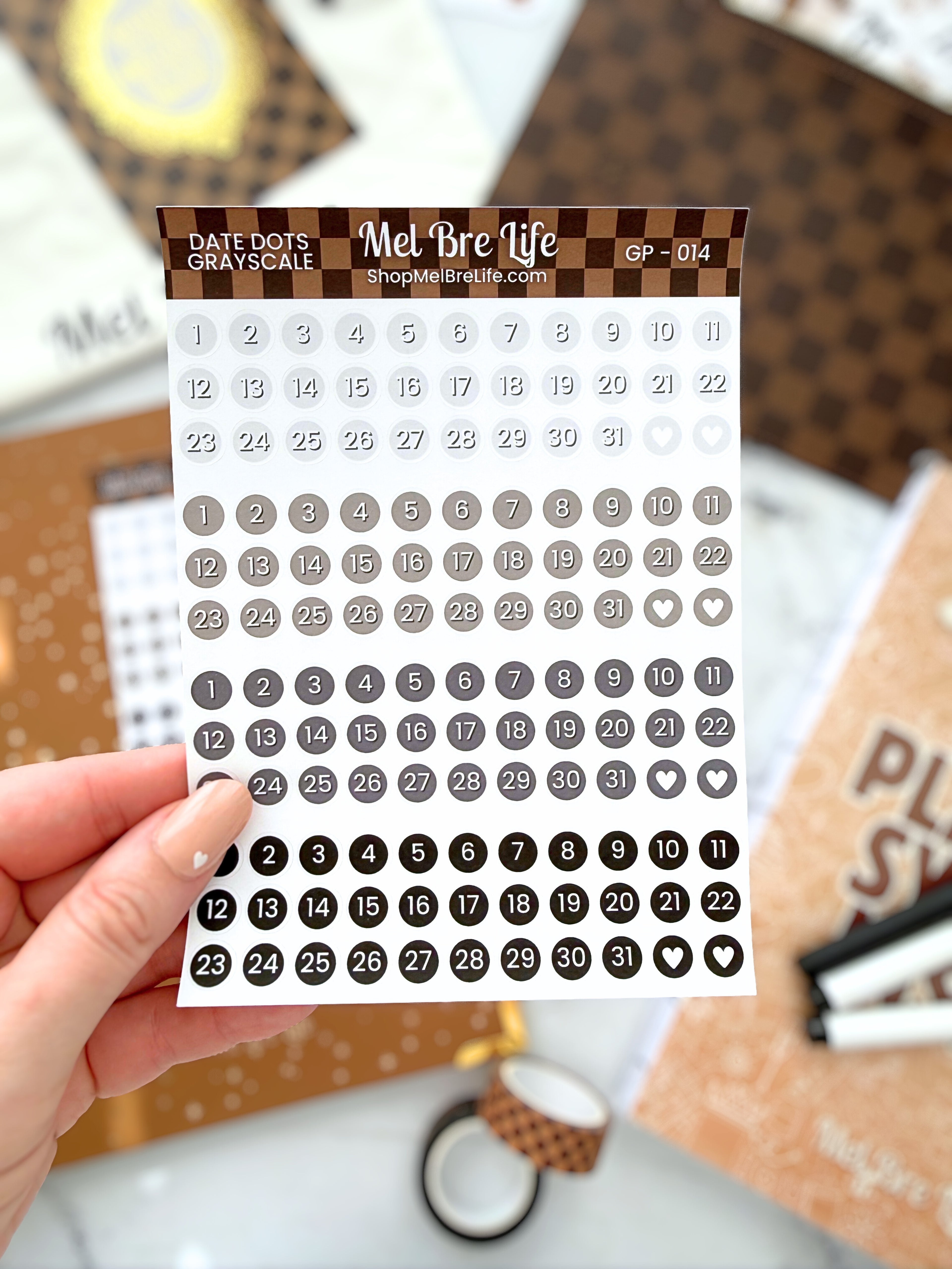 Grayscale Date Dots Sticker Sheet | Glam Plans Collection