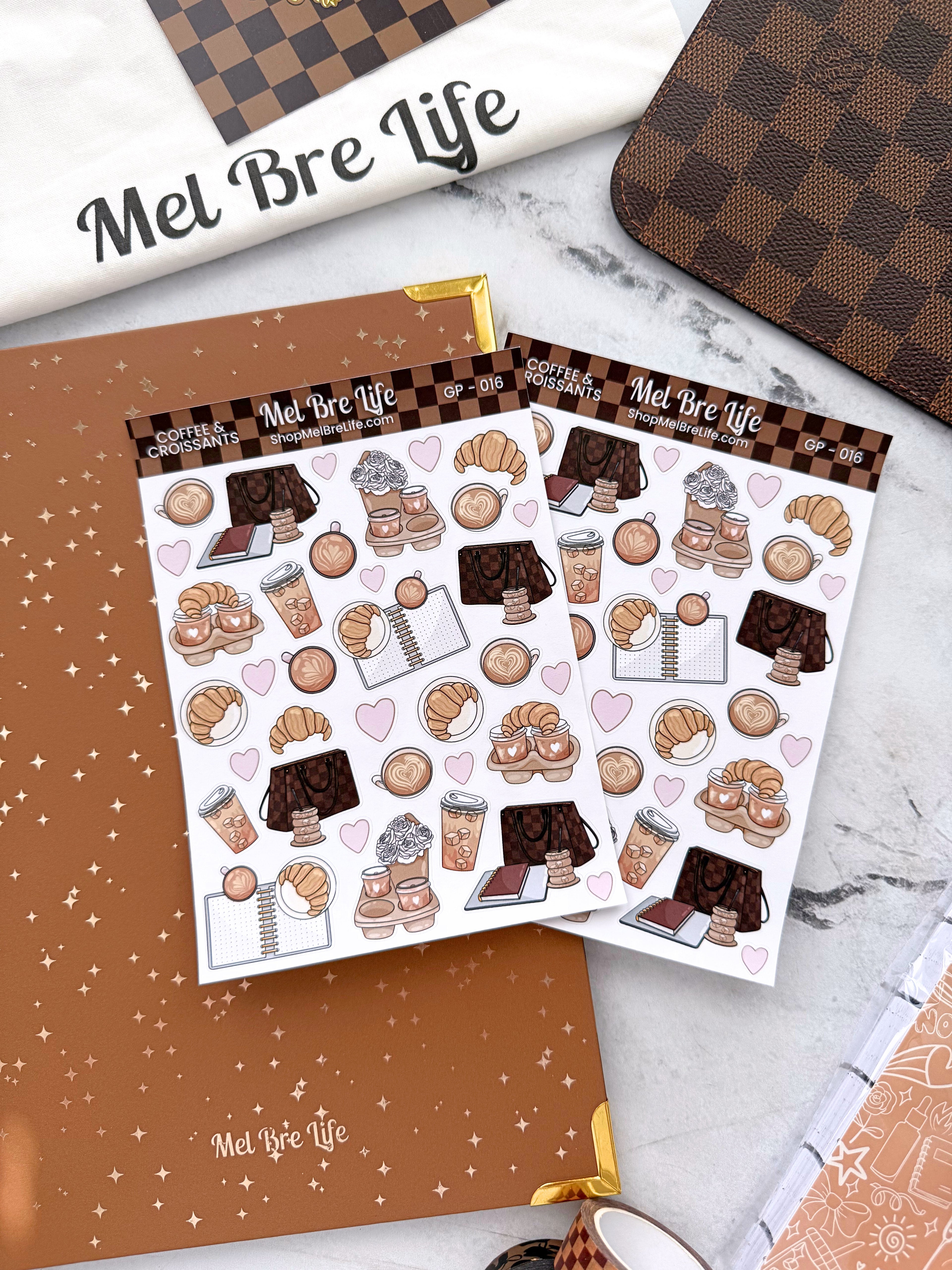 Coffee & Croissants Sticker Sheet | Glam Plans Collection