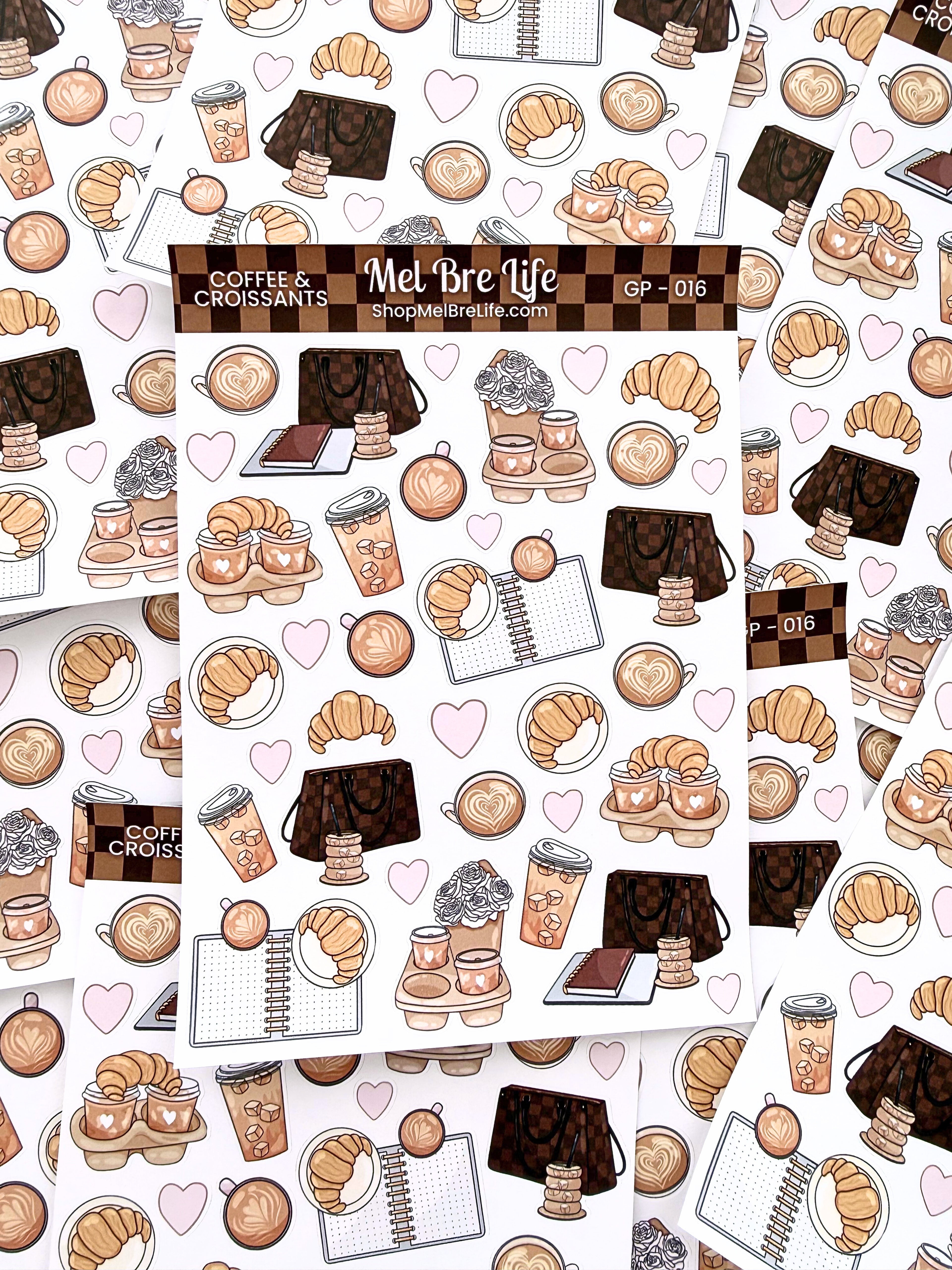 Coffee & Croissants Sticker Sheet | Glam Plans Collection