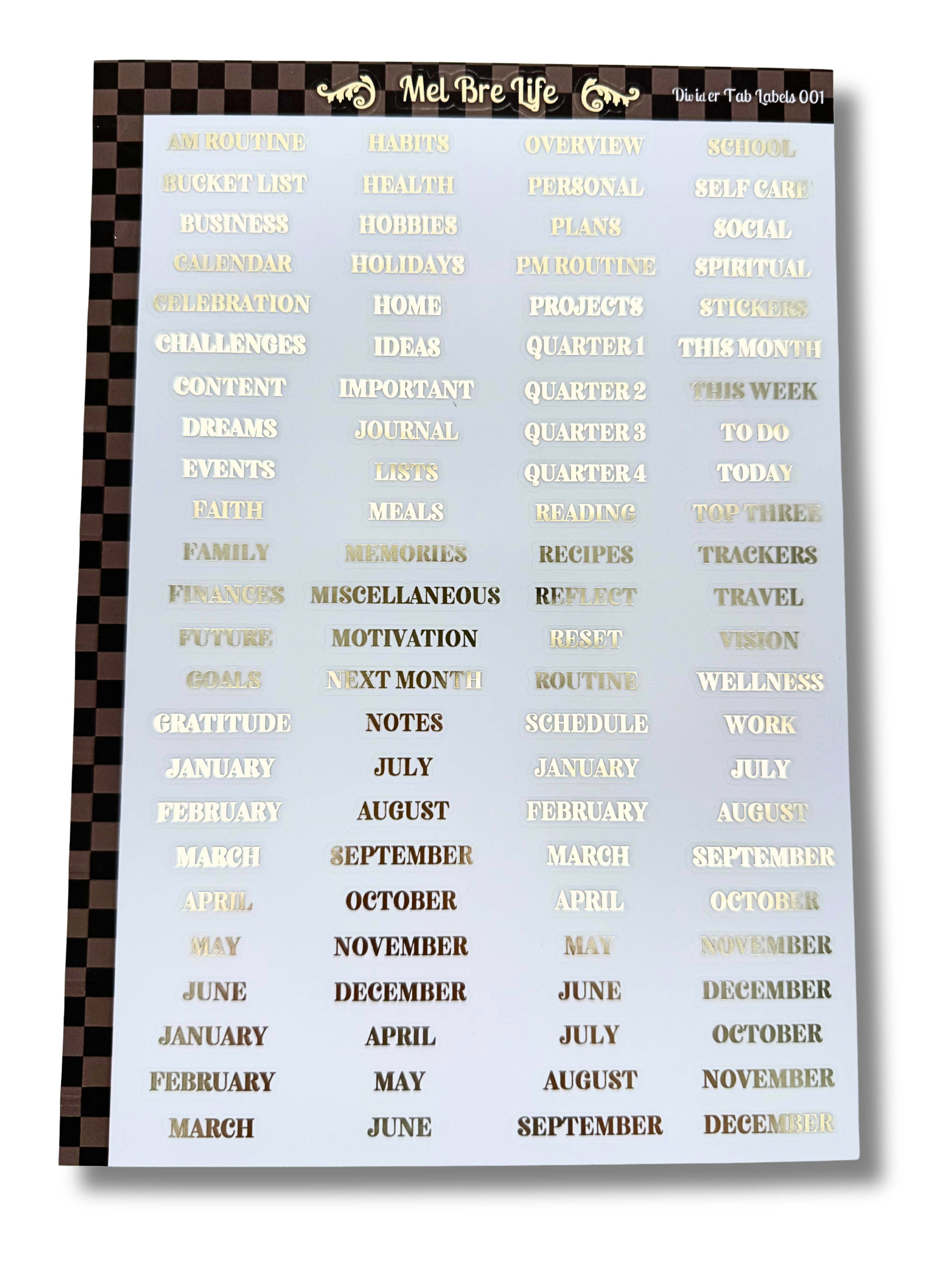 Glam Plans Divider Tab Labels | Luxe Clear Matte Planner Stickers with Gold Foil