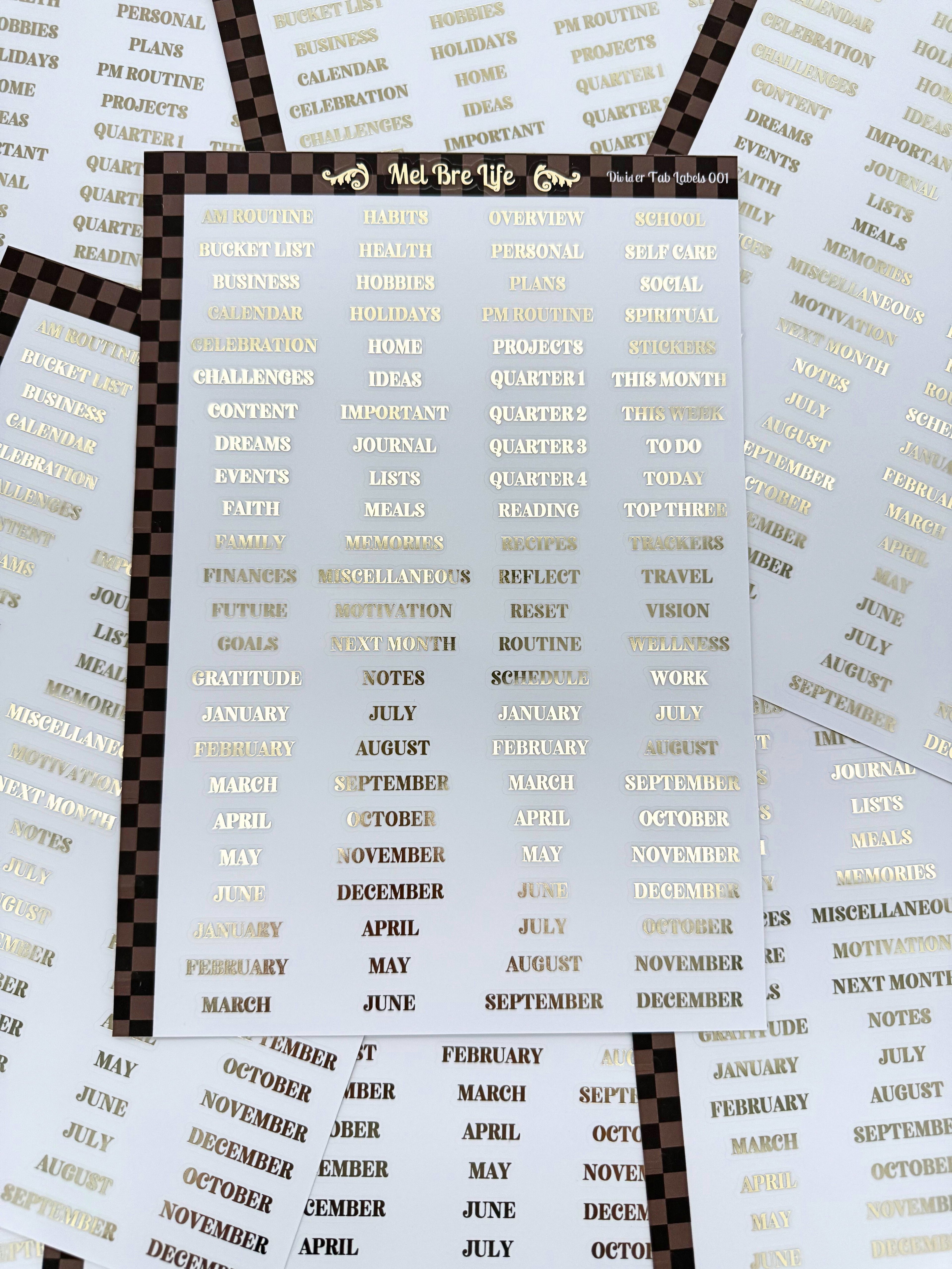 Glam Plans Divider Tab Labels | Luxe Clear Matte Planner Stickers with Gold Foil