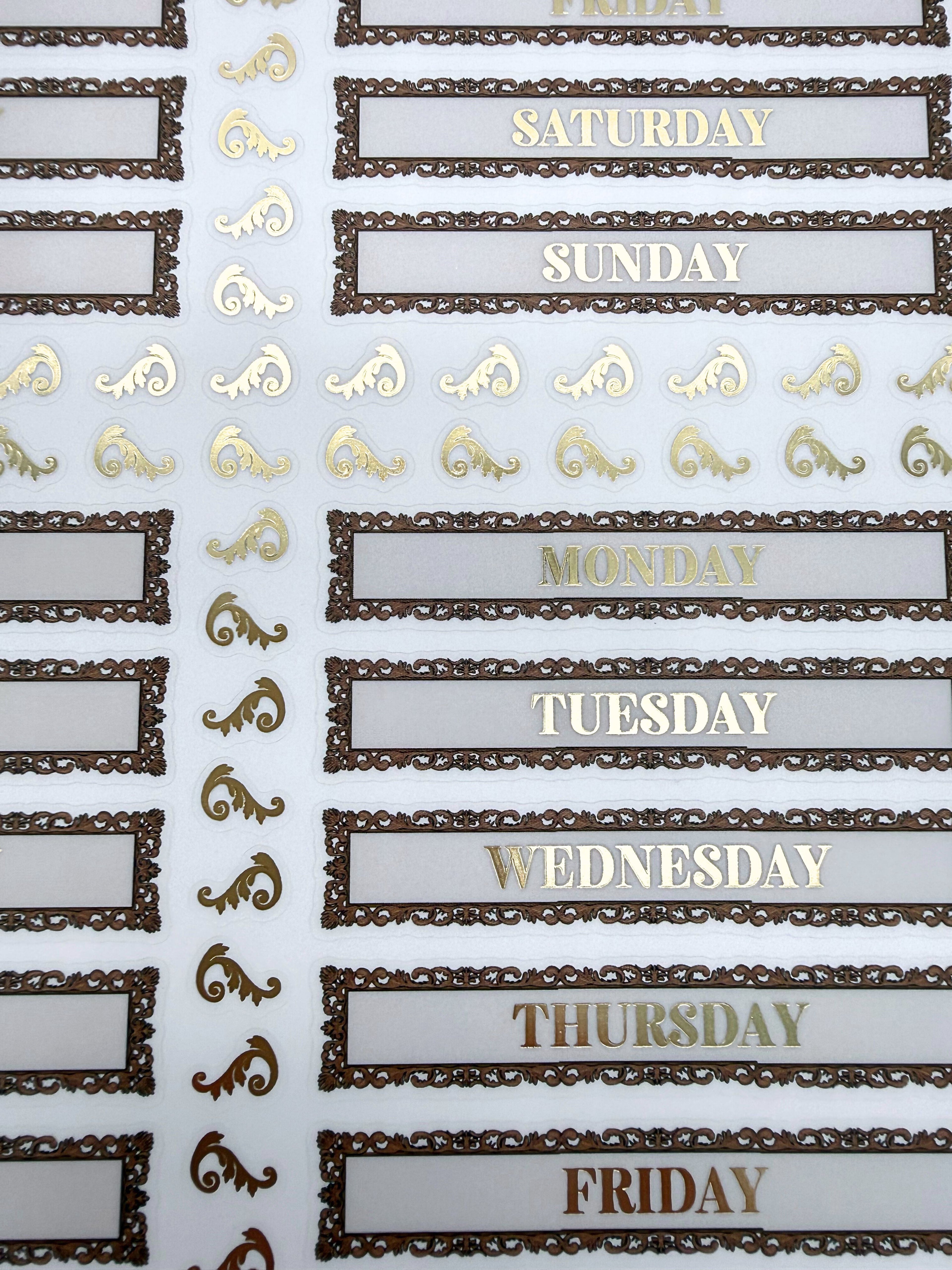 Glam Plans Days of the Week Sticker Sheet | Luxe Clear Matte Planner Stickers