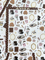 Luxe clear matte planner sticker sheet with gold foil accents. Disc-punched 7×10 sheet with a cozy, feminine desk aesthetic.