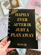 Fairytale Plans black planner divider with gold “Happily Ever After Is Just a Plan Away” inspirational quote