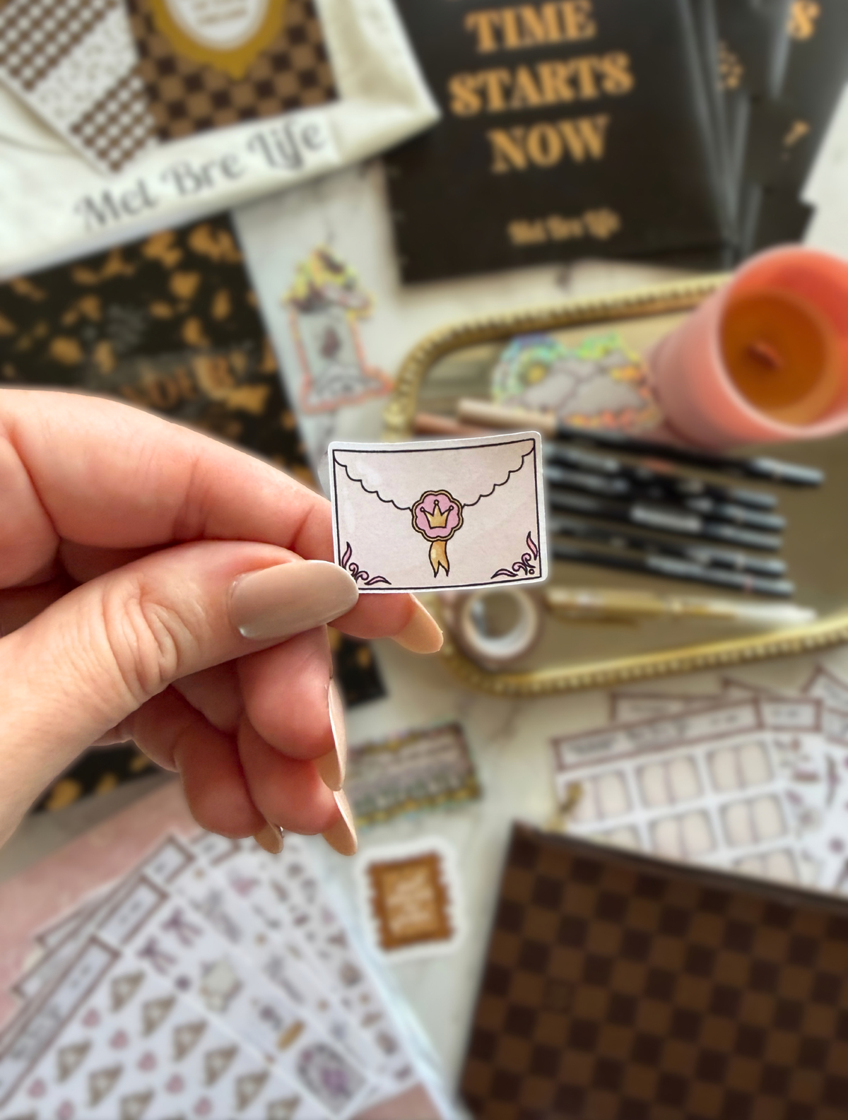 Fairytale Plans royal mail envelope sticker with pink crown seal