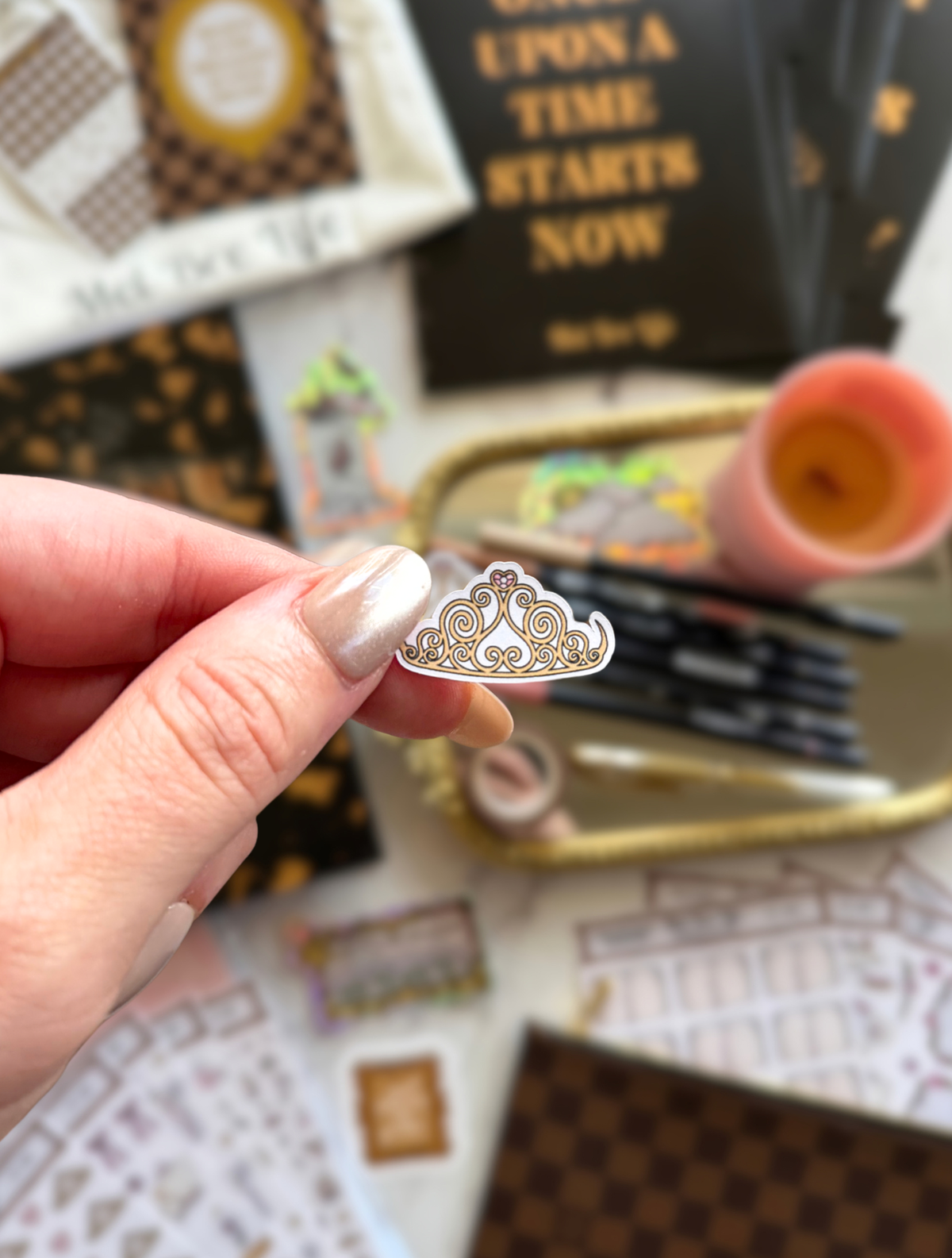 Fairytale tiara and pink jeweled heart planner sticker sheet by Mel Bre Life
