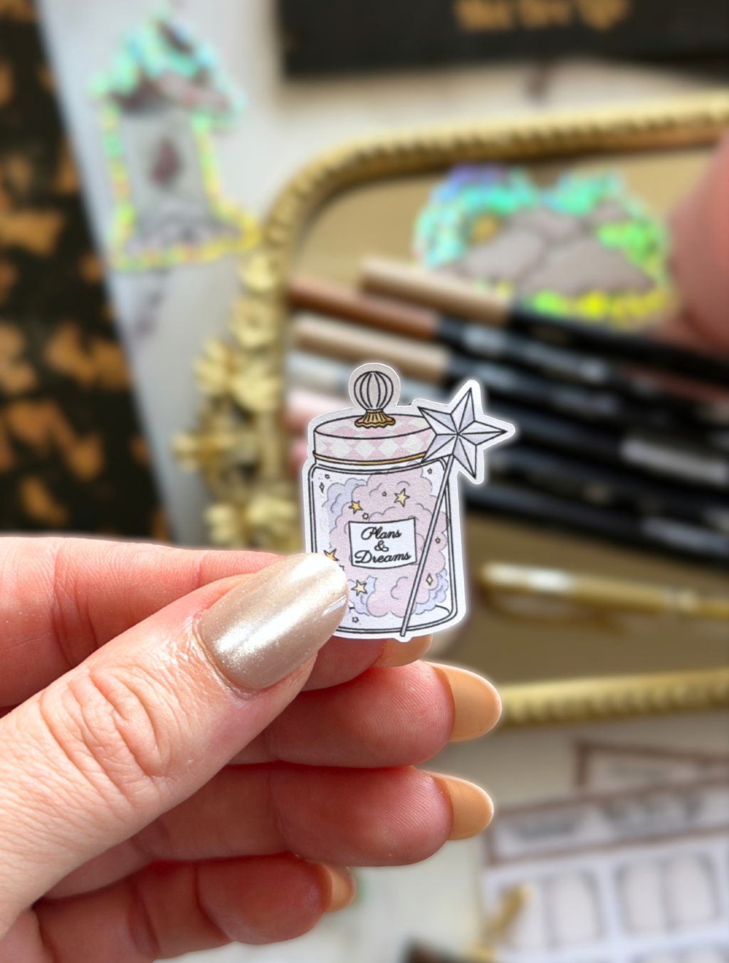 Plans and Dreams magical jar sticker with pink and gold star by Mel Bre Life