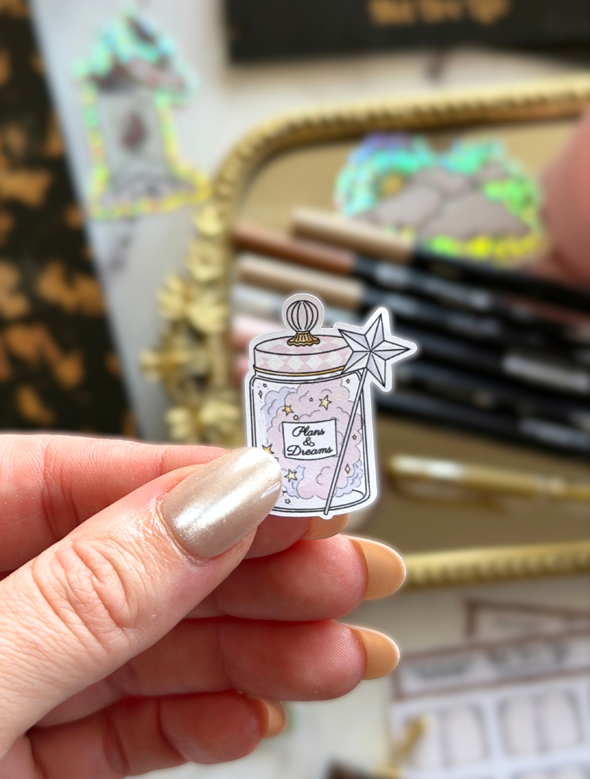 Plans and Dreams magical jar sticker with pink and gold star by Mel Bre Life